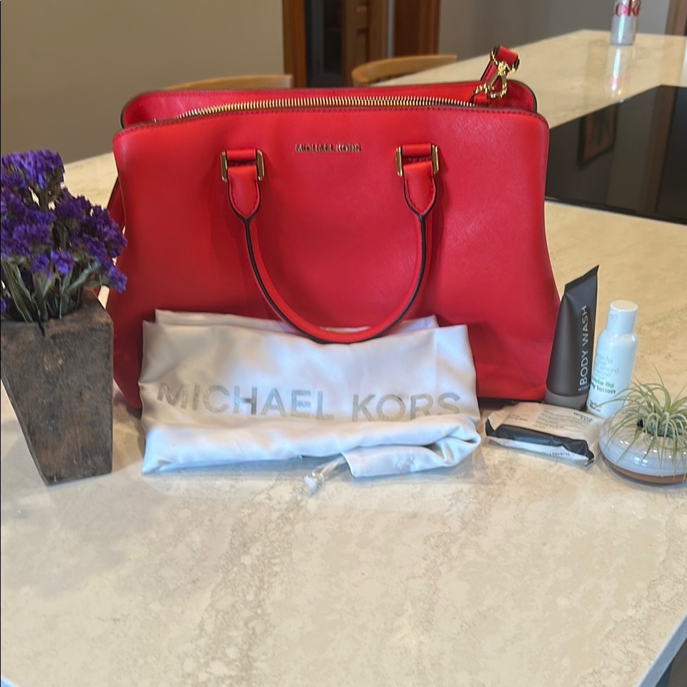 Michael Kors Red Satchel Bag with Structured Design